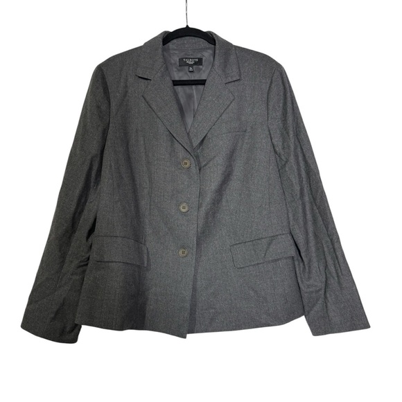 Talbots Gray Blazer Jacket Wool 3-Button Size 18W Office Careerwear Crepe Lapel - Picture 1 of 10